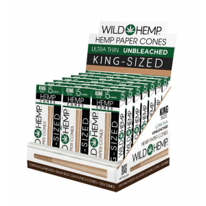 Wild Hemp Unbleached Ultra Thin Hemp Paper Cones King Size 5ct - 24pk Display